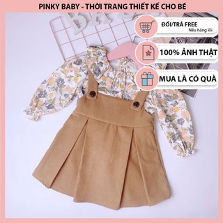 Yếm Váy Nhung Vàng Bò Mix Áo Hoa Nhí Cho Bé Gái, Váy Sơ Sinh, Váy Đầy Tháng, Bodysuit Sơ Sinh, Váy Công Chúa.