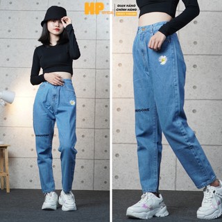 Quần baggy nữ ❤️ Quần jean cạp cao thêu hoa cúc chất bò dày dặn trẻ trung - QJ03