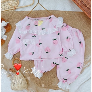Bộ đồ dài tay phối cổ bèo lá rông cho bé gái cực dễ thương 8-20kg