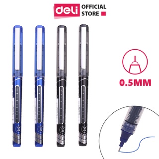 Bút ký mực gel xanh đen ngòi 0.5mm Deli nhanh khô nét viết đều đẹp lâu hết mực thân bút trong suốt kiểm tra lượng mực