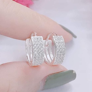 [Mã FAMARAL2 giảm 10K đơn 50K]Bông tai tròn sát tai bạc ta đính 3 hàng đá_van jw