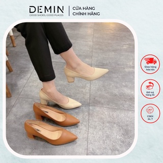 Giày cao gót mũi nhọn DEMIN cao gót da lì đế 5 cm phong cách BASSIC dễ phối đồ - DCG146