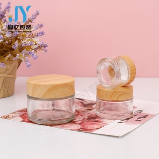Hũ , lọ thủy tinh đựng kem chống nắng, kem dưỡng da nắp vân gỗ cao cấp