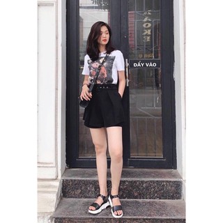 Quần short nữ kèm belt siêu đẹp quần sooc nữ chất tuyết mưa đứng from thời trang Banamo Fashion, short kèm belt đen 632