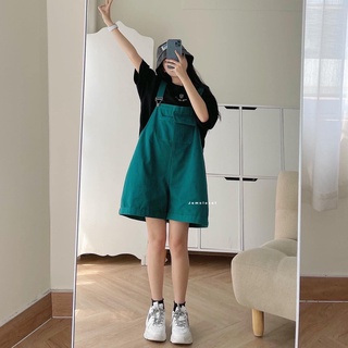 Yếm Quần Short Ống Rộng Nữ Trơn Basic JEM CLOSET Quần Yếm Kaki Nữ Dáng Quần Sooc Có Túi Hộp 2 Màu Trắng Xanh AJRE 7196