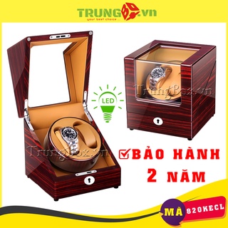 [CÓ LED] Hộp Đựng Đồng Hồ Cơ 2 Xoay Vỏ Gỗ Sơn Mài - Mã 820KECL
