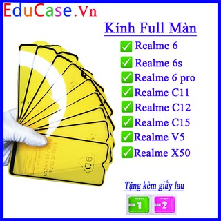 Kính cường lực Realme 6/ 6s/ 6 Pro / C11/ C12/ C15/ V5/ X50 Full màn hình, tặng kèm bộ giấy lau Educase.vn