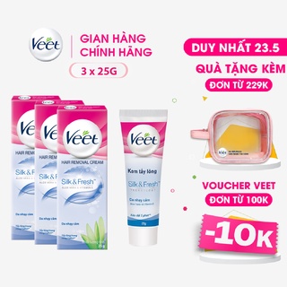 [Mã FMCGVEET52 giảm 8% đơn 250k] Bộ 3 Kem tẩy lông cho da nhạy cảm Veet Silk Fresh 25g/tuýp