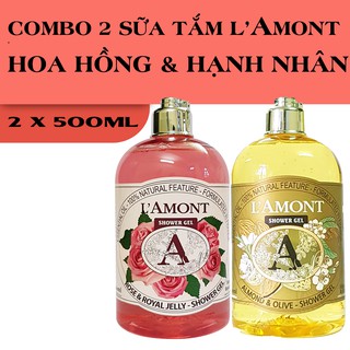 Combo 2 chai Sữa Tắm LAmont En Provence Hương Hoa Hồng và Hương Hạnh Nhân 500ml/Chai