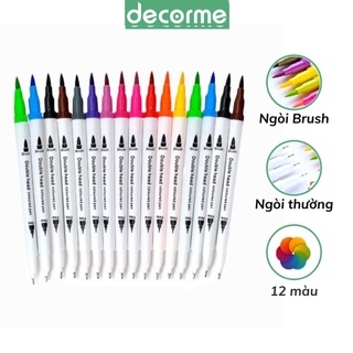 Bút viết tiêu đề DecorMe dual brush pen fineliner, bút calligraphy bullet journal lẻ 1 bút