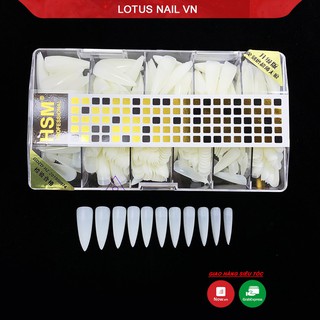 Móng úp HSM nhọn dài chuẩn phom, đủ size từ 0-9 không cần phao nhám bề mặt ( tem vàng đen)