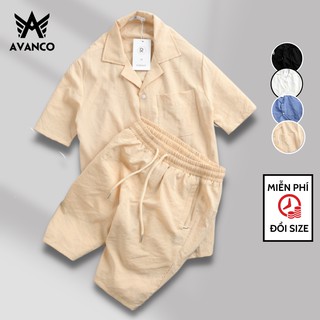Bộ Đũi Xước cổ bẻ, quần áo đũi sơ mi cộc cài khuy mặc cực thoáng mát, mẫu mới nhất AVANCO - AVB30