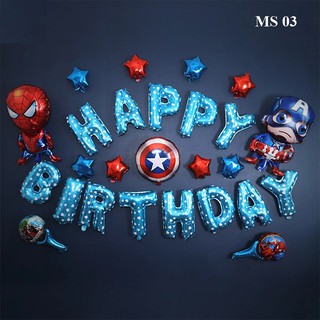 Set bóng Happy Birthday siêu nhân ( tặng bơm + băng dính )