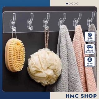 [Sẵn Hàng] MÓC DÁN NGUYÊN KHỐI 6 MÓC TRONG SUỐT- Thanh 6 móc treo đồ dán tường siêu dính chịu lực đa năng trong suốt <3