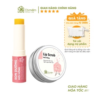 Combo Môi Hồng Gồm Son Dưỡng Hồng Môi Và Tẩy Da Chết Giảm Thâm Cỏ Mềm