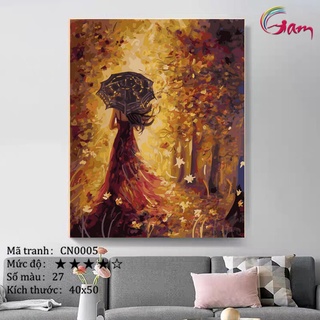 [Mã LIFE20KALL giảm 10% đơn 50K] Tranh tô màu sơn dầu số hoá Gam - Tranh con người cô gái mùa thu mã CN0005