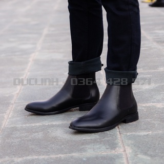 Giày Chelsea Boots Classic Đen, Phom chuẩn Châu Âu tăng chiều cao 6cm dễ phối đồ