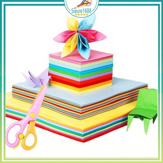 Tệp 100 tờ giấy gấp Origami, giấy thủ công gấp hạc hoa ( 10 màu tổng 100 tờ) nhiều kích thước