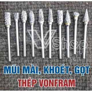 Mũi mài, khoét gọt, chạm khắc. thép vonfroam, gia công gỗ, đá, kim loại