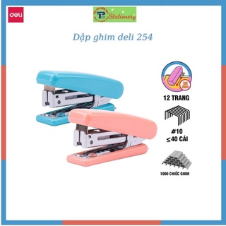 Dập ghim 10 Deli - Kèm 1000 ghim - Xanh, vàng, trắng, hồng - 1 cái E0254