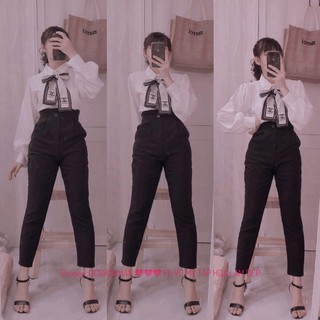 set quần baggy áo sơmi nơ cổ