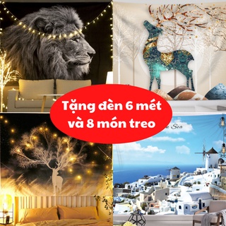 [TẶNG ĐÈN 6 mét và 8 Phụ kiện treo Size 130*150cm ] Tranh vải treo tường trang trí phòng ngủ, decor phòng khách