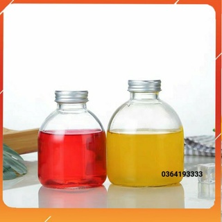 Chai thủy tinh 350ml tròn bầu lùn nắp bạc chống tràn