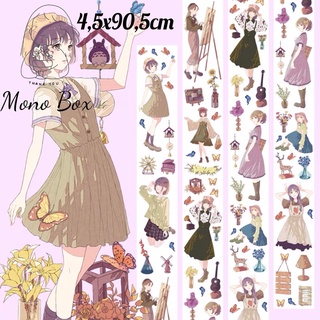 [Chiết] Washi Tape 4,5x90,5cm,băng keo dính trang trí chủ đề nhân vật cô nàng họa sĩ Mono_box