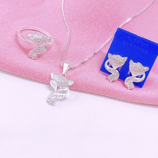 Bộ trang sức hồ ly bạc ta ( Nhẫn + dây chuyền + bông tai ) LINH MIU SILVER