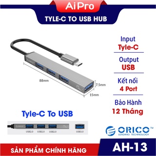 Bộ chia USB Type-C ra 4 cổng USB 3.0 - ORICO AH-13 - Vỏ nhôm - Bảo hành 12 tháng