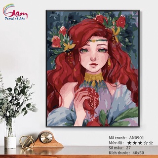 Tranh tô màu theo số số hóa từ tranh của Margaret Morales - Cô gái lựu đỏ mã AN0901