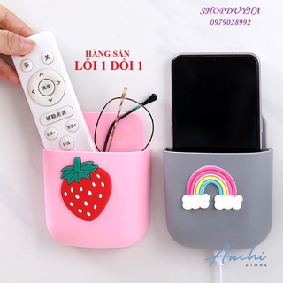Kệ giá đỡ hoa dán tường để remote, đồ dùng cá nhân, Kệ giá đỡ hoa có lỗ cắm sạc điện thoại họa tiết dễ thương