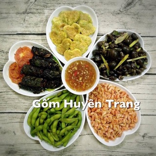 BỘ ĐĨA LÁ TIM ĐỰNG- TRANG TRÍ THỨC ĂN CHẤT LIỆU GỐM SỨ BÁT TRÀNG CAO CẤP
