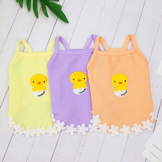Áo hai dây vịt vàng thêu hoa cho chó mèo - Áo ba lỗ cho chó mèo - quần áo cho thú cưng