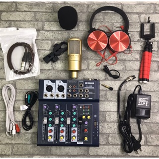 Chọn Bộ Thu Âm Livestream Mic AQ220-Mixer F4 Kèm tai ốp và giá đỡ điện thoại bh 6 tháng