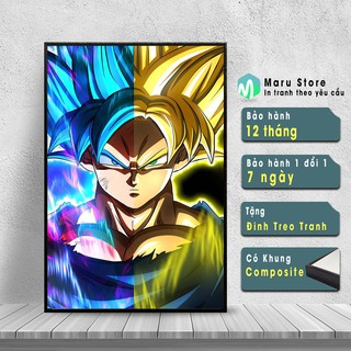 Tranh Dragon Ball Vàng Xanh Có Khung Composite Trang Trí Phòng Gaming