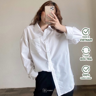 [Mã BMBAU50 giảm 7% đơn 99K] Áo sơ mi nữ trắng túi ngực freesize dáng rộng Boyfriend Harriet