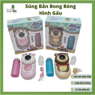Súng bắn bong bóng xà phòng, có nhạc, có đèn hình gấu nâu và gấu hồng cự kì đáng yêu cho bé vận động trong mùa hè
