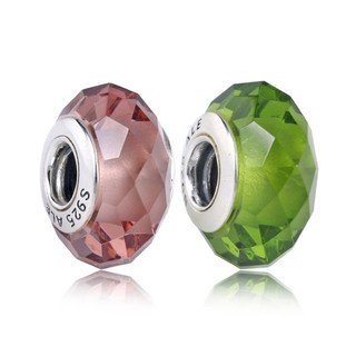 [Hàng Cao cấp] Charm glass màu xanh ô liu và hồng trà bạc s925 - Đông Bích Silver