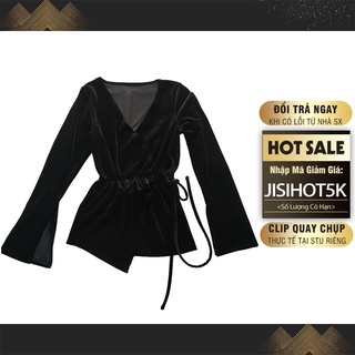 Áo croptop dài tay jisilk nữ, áo công sở nữ đẹp kiểu hàn quốc nhung sexy body N.AK2-02