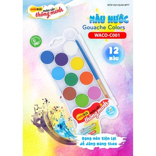 Màu nước Colokit Dạng Khô Gouache Colors Waco-c011 Vỉ 12 Màu, Kèm Cọ Vẽ