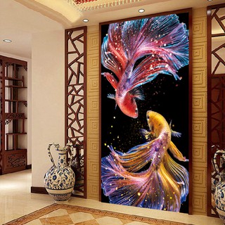 TRANH THÊU PHONG CẢNH ĐÔI CÁ CHÉP TÀI LỘC E59 (50X90) EDB59 (70X130) MDW0609 e87 e83 e77 e79 e109 e110 e118 e116 edb116