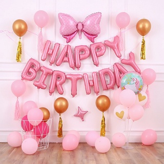 (TẶNG BƠM VÀ PHỤ KIỆN)Set bóng trang trí sinh nhật ,bóng nhôm happy birthday hồng xanh cho bé trai và bé gái
