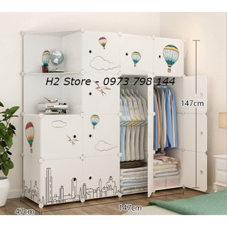 TỦ LẮP GHÉP 16 Ô (GỒM 2 KỆ GÓC) CỬA KHINH KHÍ CẦU ĐỂ ĐỒ ĐA NĂNG THÔNG MINH sâu 47cm