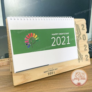 Lịch để bàn 2022 đế gỗ để bàn - Mẫu lịch đẹp năm 2022- Free thiết kế theo mãu có sẵn