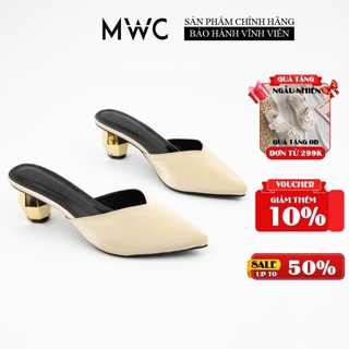 Giày Sục Cao Gót Nữ MWC Phiên Bản Mũi Nhọn Gót Vuông 5CM Nữ Tính Màu Đen Kem NUCG - 11067