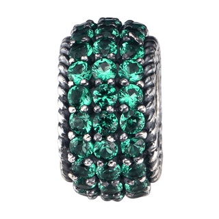 Hạt charm xỏ DIY PNJSilver hình trụ đính đá màu xanh ZT00A000003