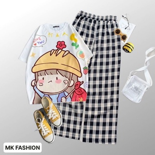 Bộ Quần Áo Ulzzang Nữ Tay Lỡ , Áo Cotton In 3D Cartoon