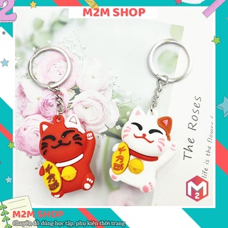Móc khóa mèo thần tài may mắn cute màu trắng, đỏ