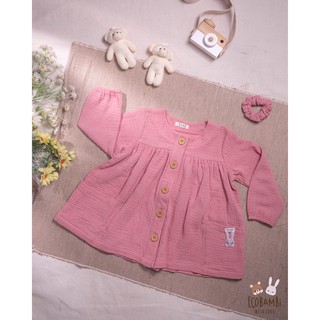 Áo khoác bé gái dáng đầm cotton bubble Ecobambi